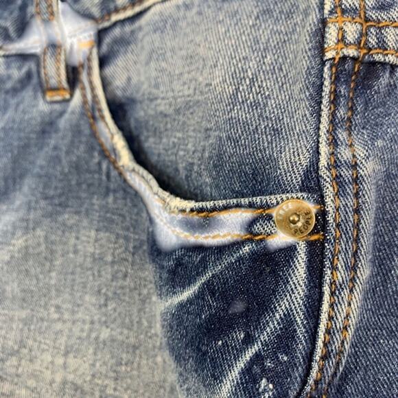 Free People Women's Blue Raw Hem Cut Offs High Rise Button Fly Jean Shorts sz 28 - Picture 9 of 16